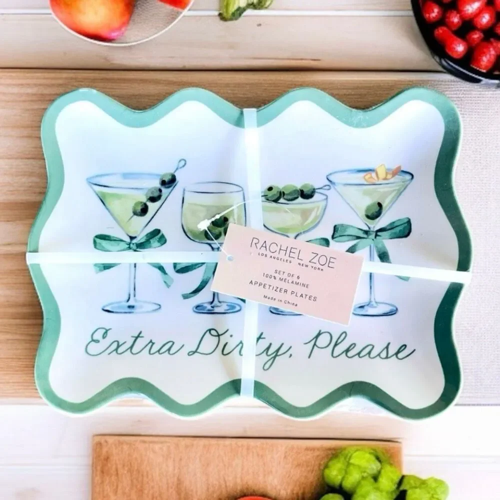 NWT Set of 6 Rachel Zoe Extra Dirty Martinis 100% Melamine Appetizers plates